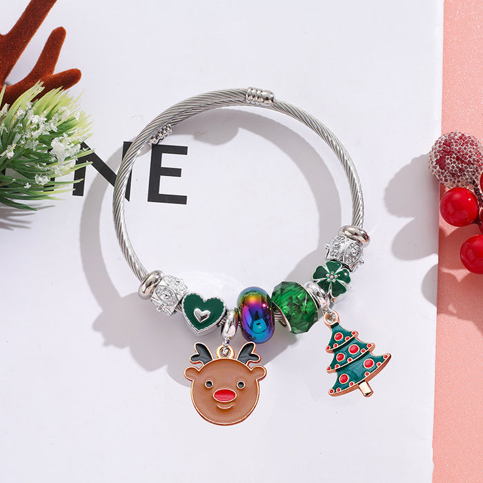 Wholesale Stainless Steel Christmas Charm Bracelet Boutique Resale with Snowflake Tree Reindeer Charms MOQ≥2