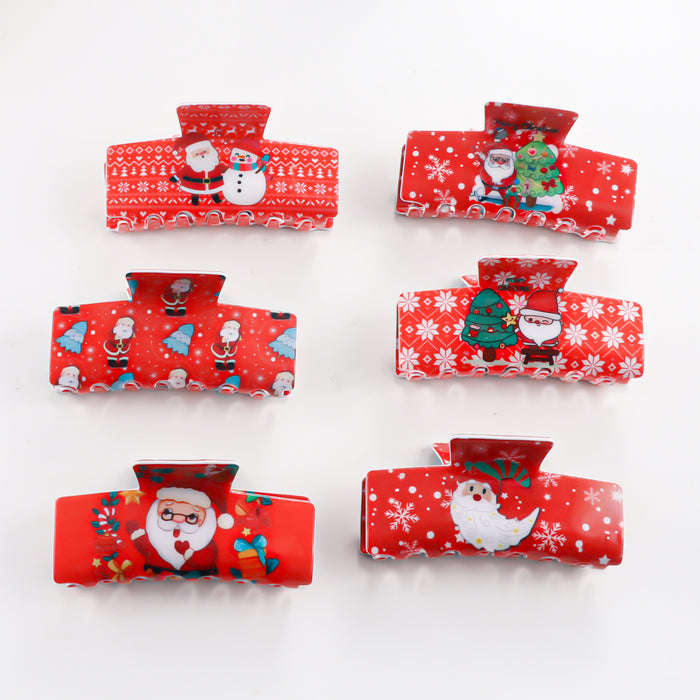 Wholesale Christmas Hair Claw Clip with Snowflake and  Pattern Back of Head Bun Shark Clip