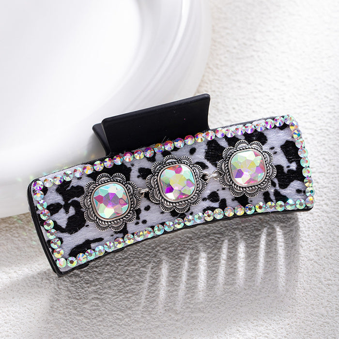 Wholesale Bohemian Turquoise Western Grabber Retro Leopard Sequin Leather Ethnic Style Shark Clip