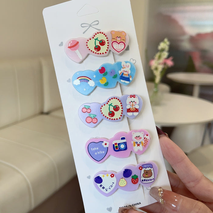 Wholesale 5 PCS Cute cartoon pattern plaid hair clip