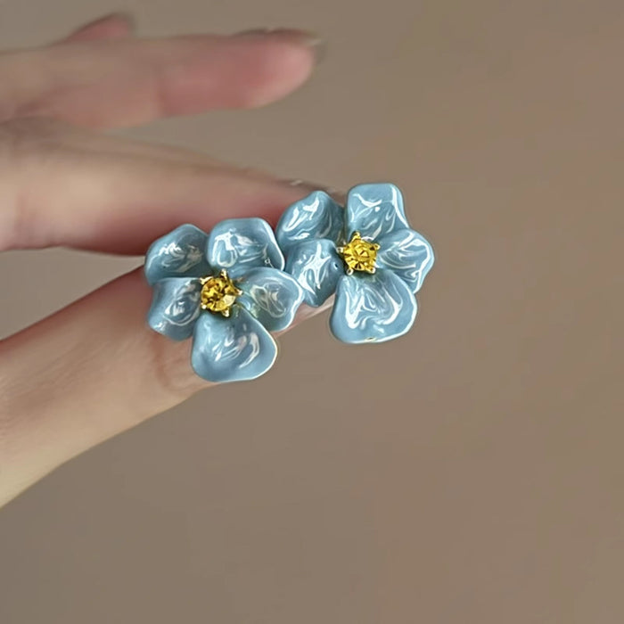 Wholesale Retro Glaze Flower Yellow Diamond Earrings Niche Elegant Vacation