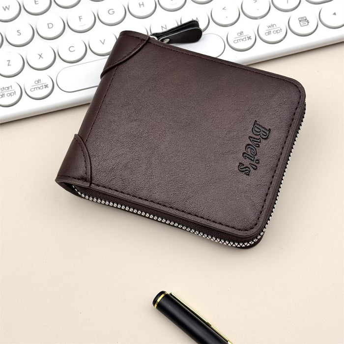 Wholesale Retro European American Style Men' s Wallet - PU Leather Solid Color Zipper Coin Purse