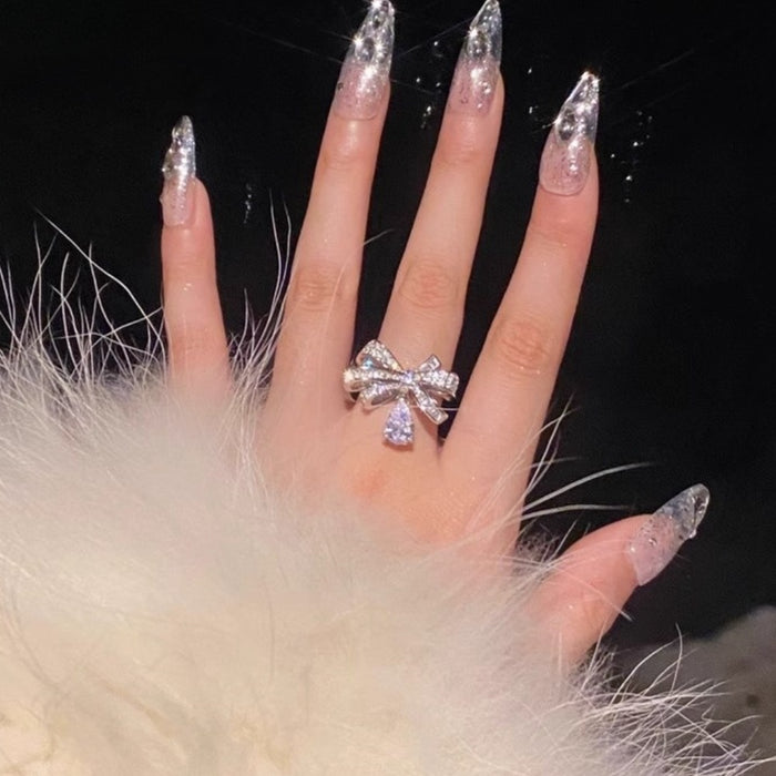 Wholesale Bow Water Drop Ring for Women Niche Design Open Ring