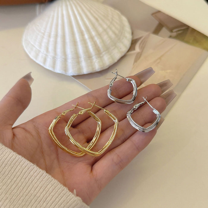 Wholesale Fashionable silver needle high-end ear rings, metal earrings, multi-layer earrings, geometric square earrings