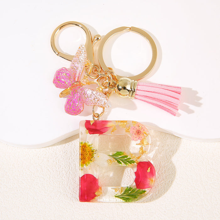 Wholesale Glue Dried Flower English 26 Letter Keychain Daisy Petal Letter Keychain  Pendant