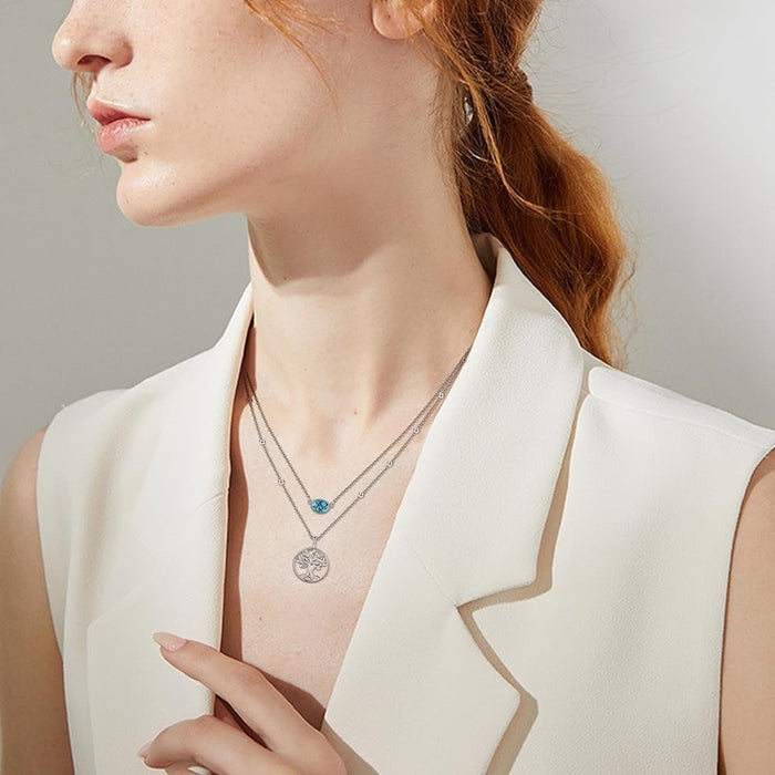 Wholesale Tree of Life necklace turquoise double layered necklace collarbone chain