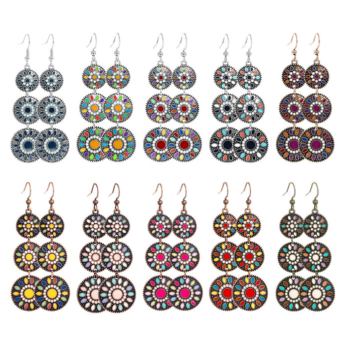 Wholesale Dripping Glaze Alloy Earrings Retro Ethnic Style Geometric Design MOQ≥2