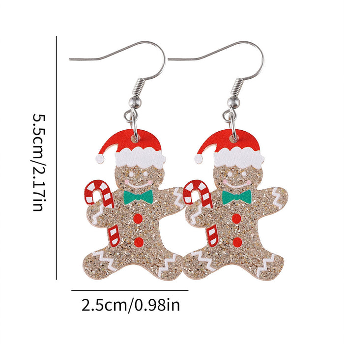 Wholesale Christmas Candy Cane Christmas Hat Gingerbread Man Sequin Pendant Earrings
