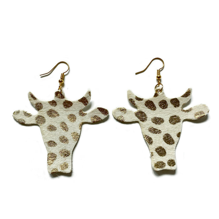 Wholesale Western retro earrings cow' s head leopard dairy cow print genuine leather horse hair denim earrings