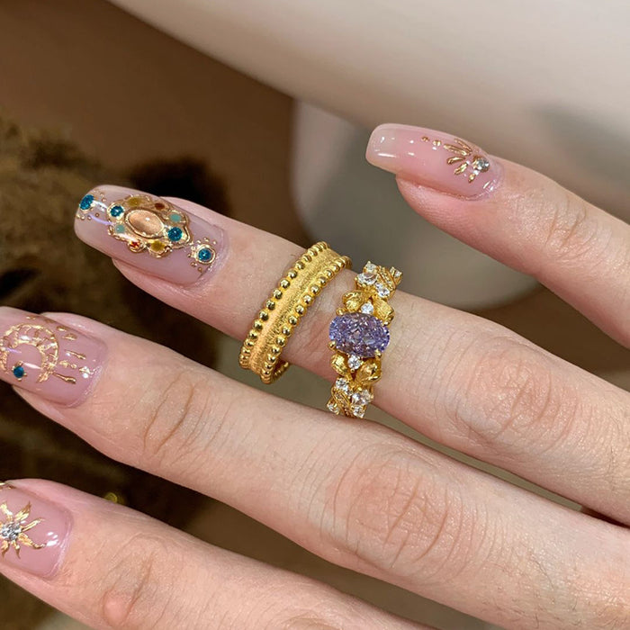 Wholesale Bauhinia ring, women's purple diamond inlaid light luxury ring