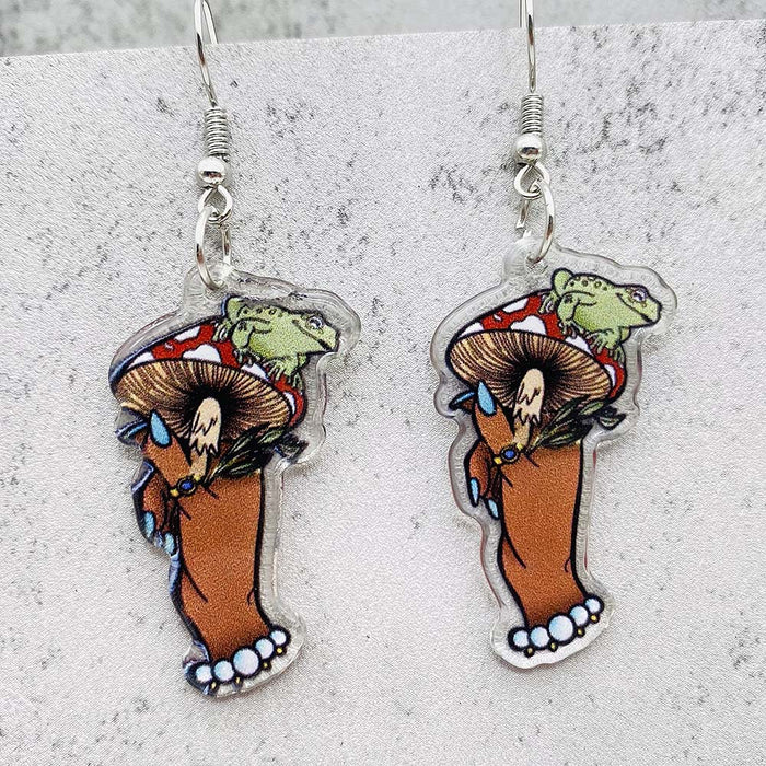 Wholesale Cartoon Cute Mushroom Frog Balloon Printed Pendant Acrylic Earrings JDC-ES-Chengy036