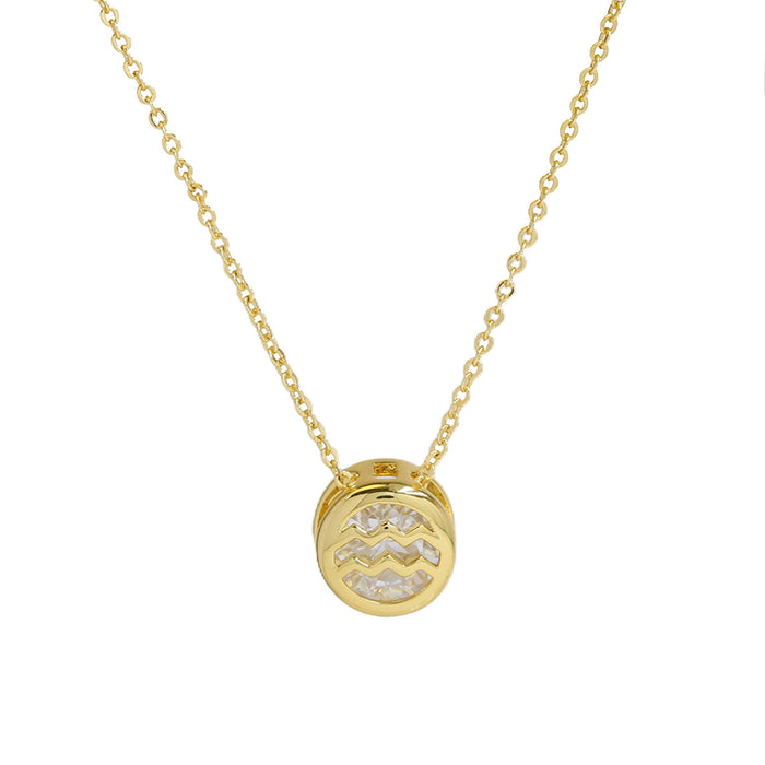 Wholesale   Brass Double-sided Round Hollow December Color Zirconium birthstone Twelve Constellation Pendant Necklace