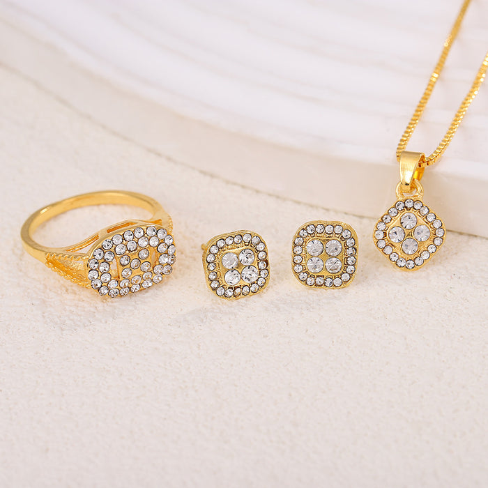 Wholesale Alloy Diamond Geometric Necklace Earrings Jewelry Set JDC-NE-Liyang002