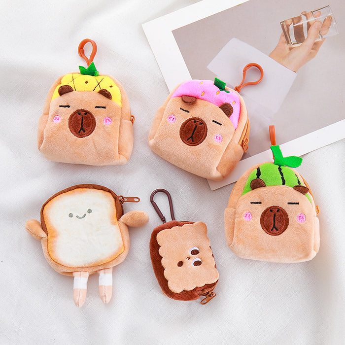 Wholesale Fruit Capibala Cartoon Wallet Plush Doll Earphones Data Cable Storage Bag Coin Pack JDC-WT-XG001