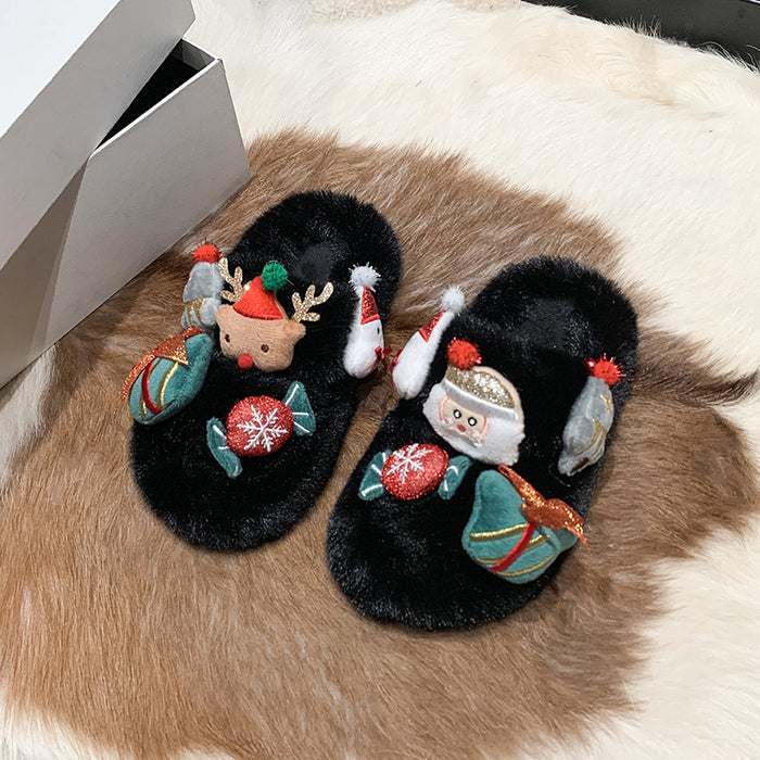 Wholesale Furry Slippers Autumn and Winter Christmas Cute Cartoon Plush Slippers Warm Slippers