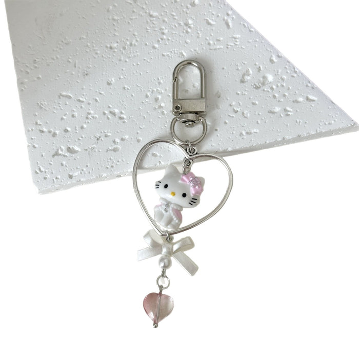 Wholesale Cute Cat Love Beaded Mobile Phone Chain Goo Ben Chain Keychain Bow Pendant