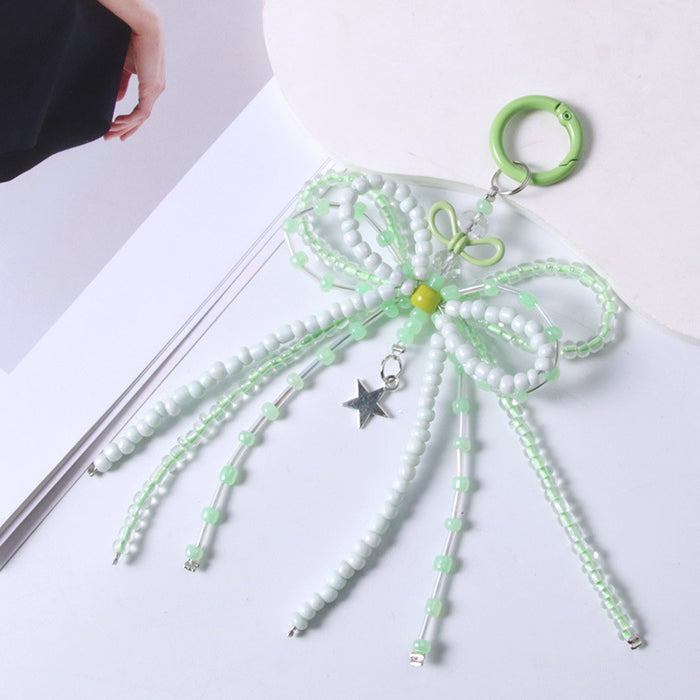 Wholesale Luminous Bead Alloy Bow Beaded Keychain Mobile Phone Chain