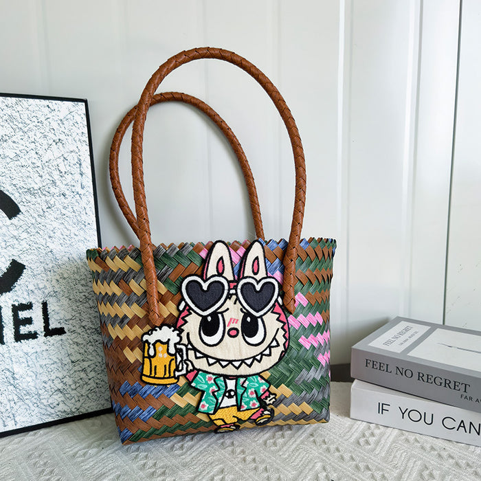 Wholesale  Handbag Summer  Cartoon Woven Bag Large Capacity Work Commuter Bag Hand-Woven Handbag