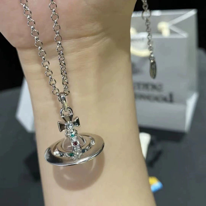 Wholesale 3D Saturn glass ball stainless steel necklace