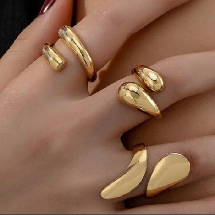 Wholesale Exaggerated lines gold irregular teardrop ring set