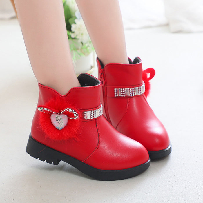 Wholesale A Pair/ Girls' Cotton Boots Mid-range Children's Fashionable Rabbit Ear Rhinestone Warm Shoes JDC-KS-SB004