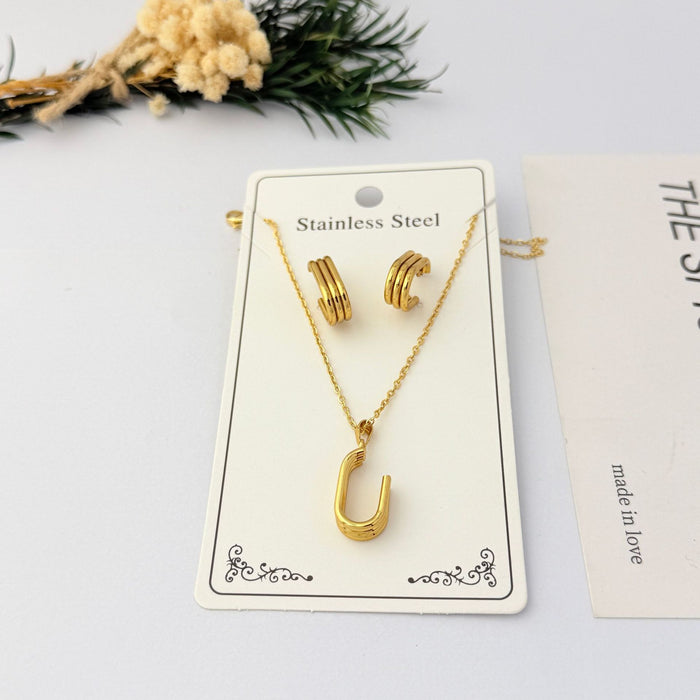 Wholesale Gold Plated Stainless Steel Geometric Necklace and Earring Set