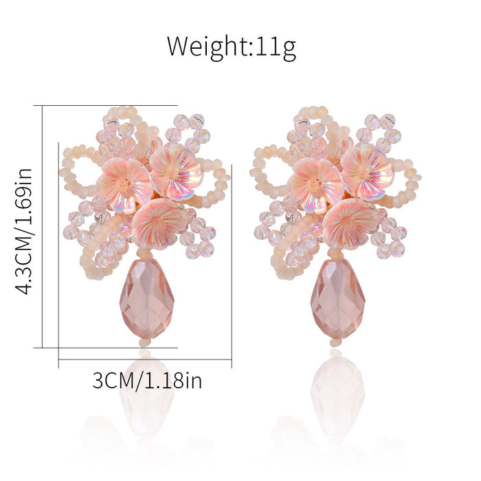 Wholesale Vintage Jewelry Personalized Beaded Imitation Crystal Earrings Silver Needle Anti tassel Earrings