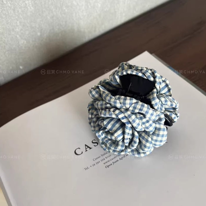 Wholesale Popular Ins Plaid Flower Clip New Fresh Back of Head Simple Shark Clip 2025 Summer New Headwear