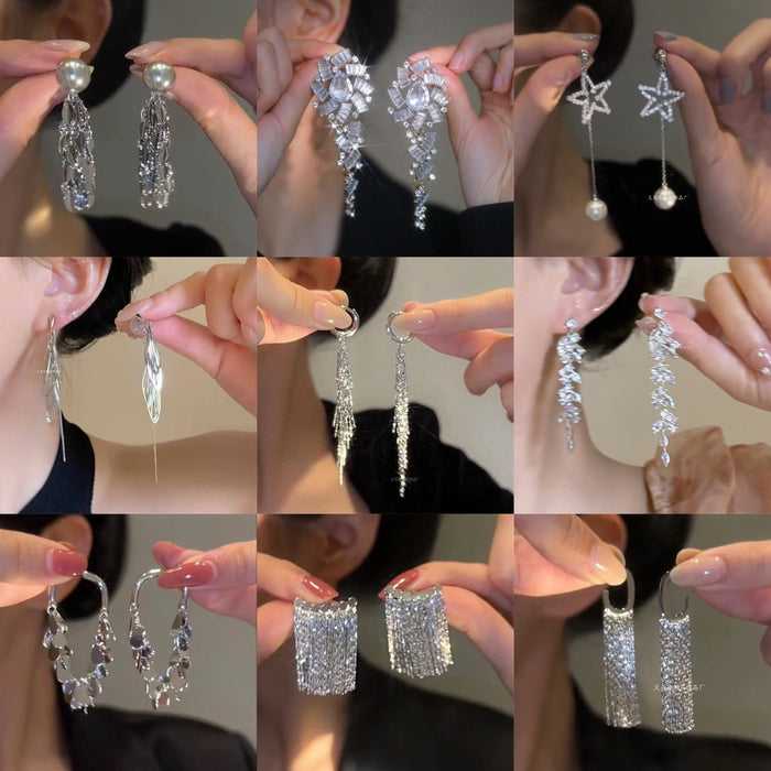Wholesale Exaggerated Silver Long Metal Tassel Hoop Earrings
