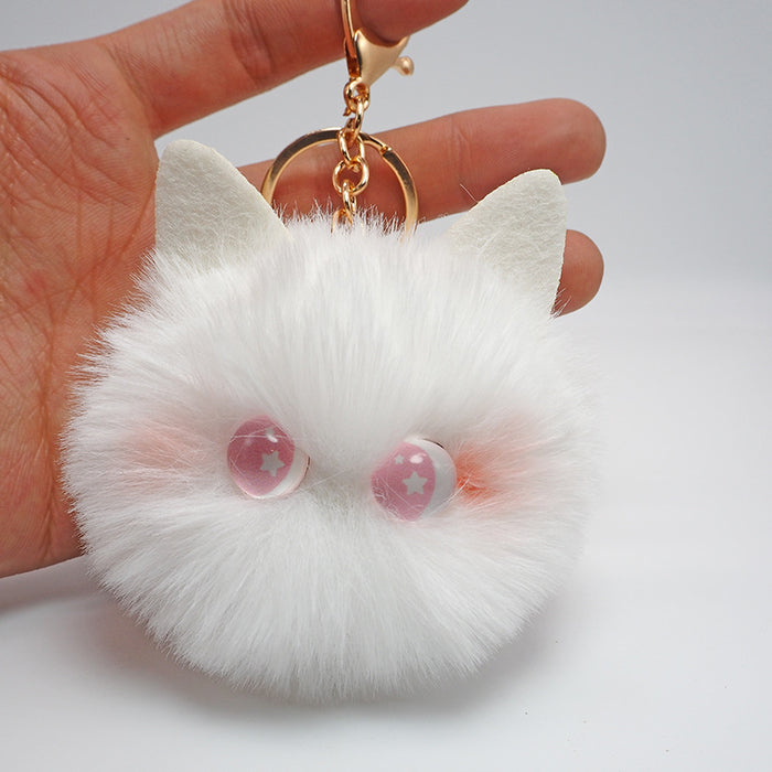 Wholesale Handmade cartoon cat plush pendant, furry ball, car keychain, backpack ornament