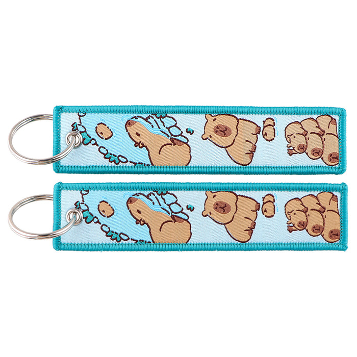 Wholesale Cartoon Cute Capybara Animal Woven Label Lanyard Keychain JDC-KC-KKX005