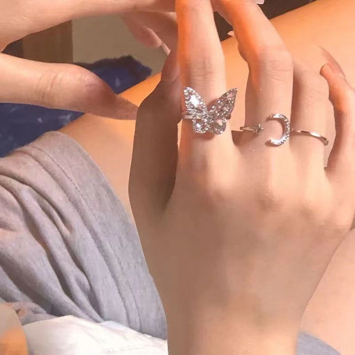 Wholesale Silver diamond inlaid butterfly ring, niche original design, gentle opening ring