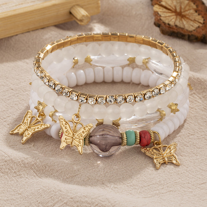 Wholesale Butterfly Glass Beads Multi-layer Beaded Bracelet JDC-BT-FeiYa011
