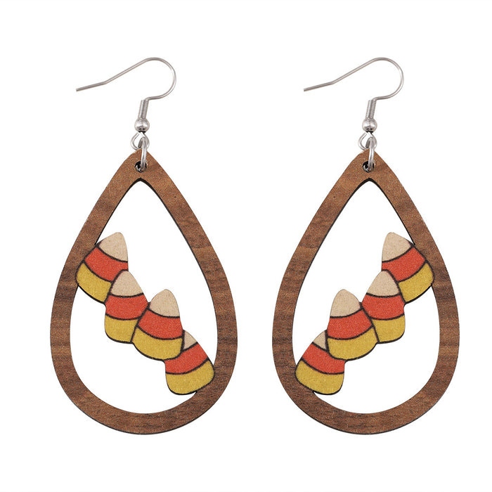 Wholesale Thanksgiving Acorn Water Drop Hollow Pendant Earrings Wooden Autumn Harvest Thanksgiving Double-Sided Earrings