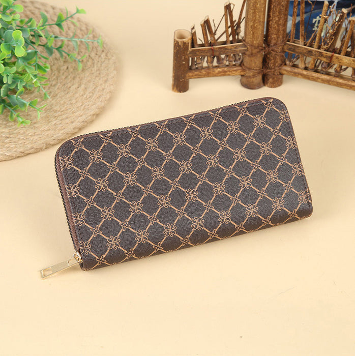 Wholesale PU Striped Print Long Wallet Handbag with Dual Zippers MOQ≥3