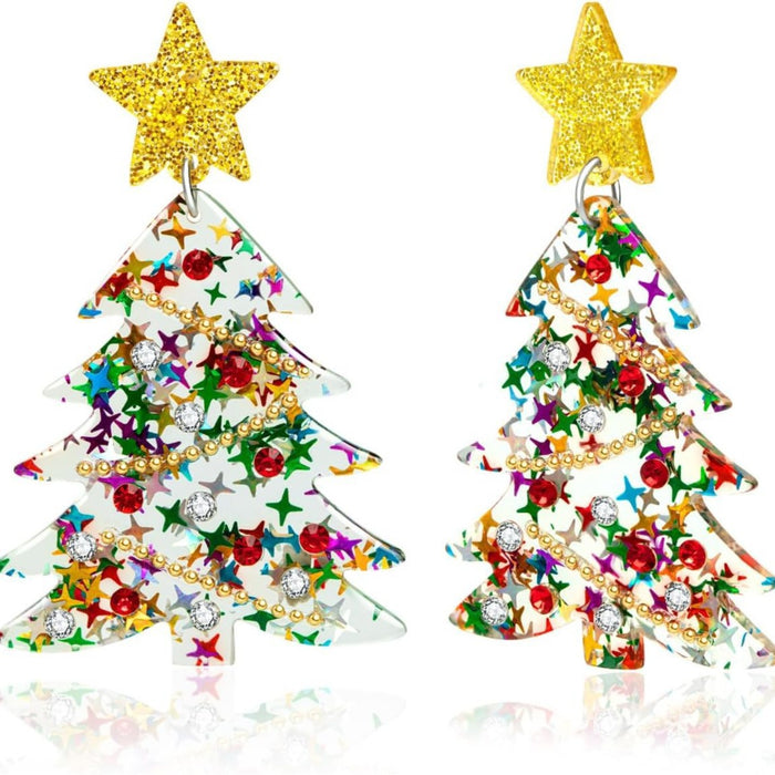 Wholesale Festive Christmas Tree Acrylic Earrings For Women Star Design Long Drop Jewelry Accessory