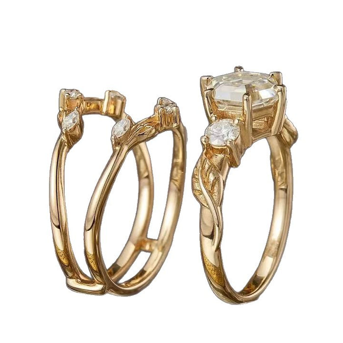 Wholesale Brushed open cross ring with gold plating and hexagonal white diamond inlay ring