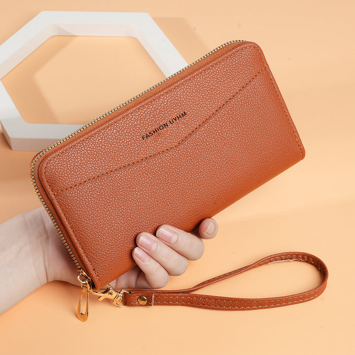 Wholesale PU Leather Retro Long Wallet Clutch with Wrist Strap Solid Color Trendy Everyday Use