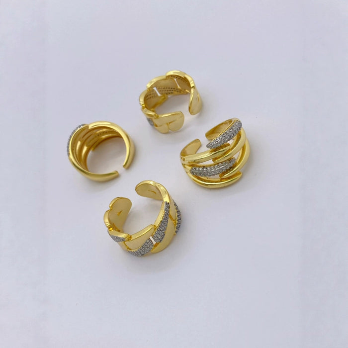 Wholesale Zircon inlaid Cuban ring, simple and fashionable gold-plated couple ring, trendy accessory