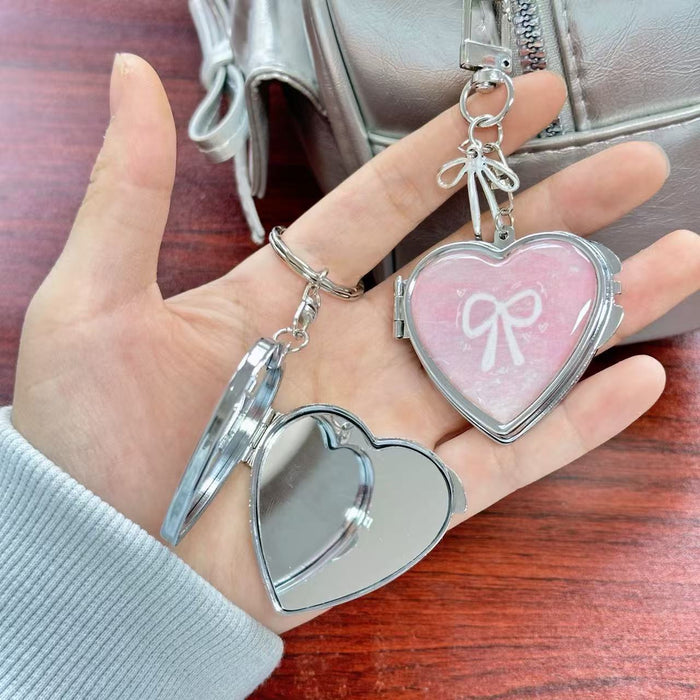 Wholesale Pink Heart Double-Sided Mirror Foldable Metal Keychain Makeup Mirror