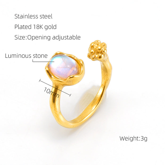 Wholesale Vintage titanium steel moonstone open adjustable ring