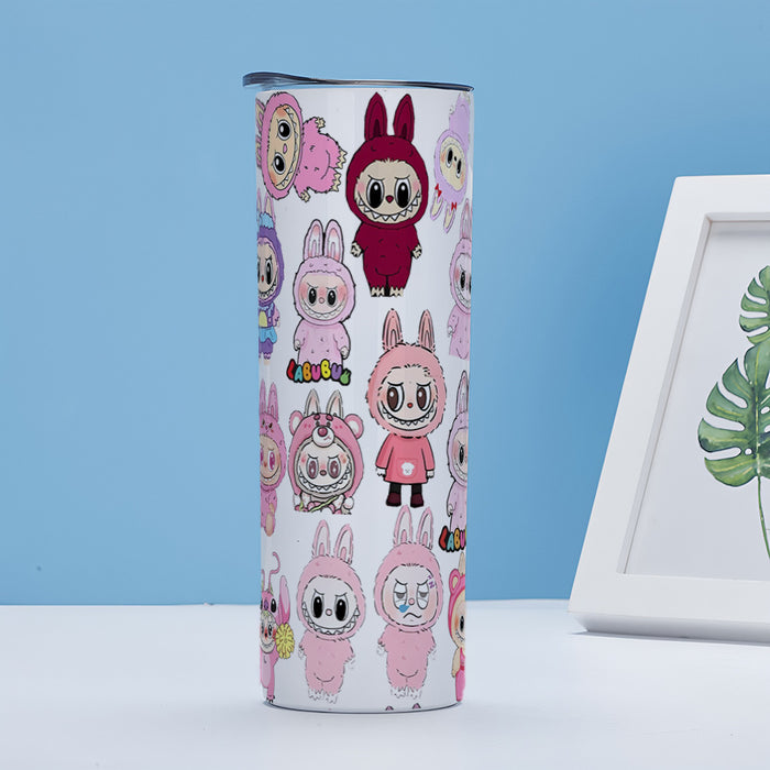 Wholesale Straight cup printed stainless steel thermos cup double-layer straight straw cup