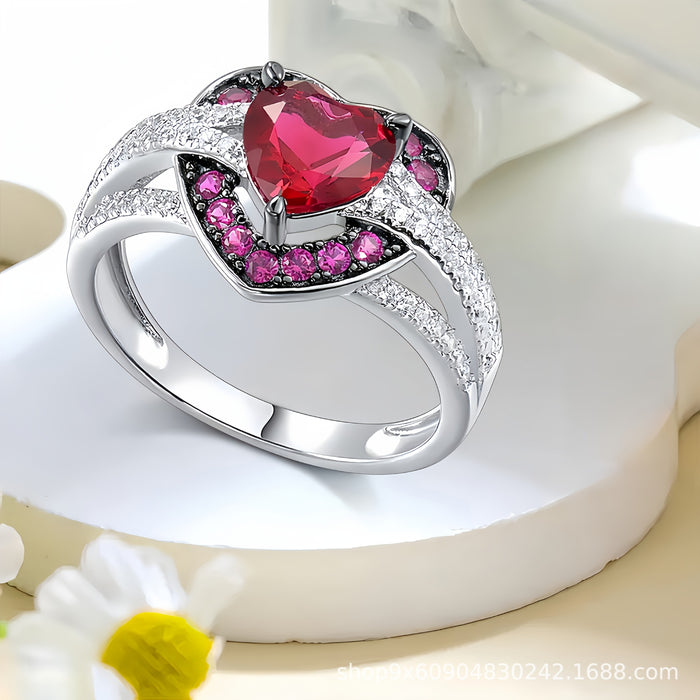 Wholesale New Handmade Ladies Ruby Fashion Two tone Diamond Environmental Protection Ring Jewelry