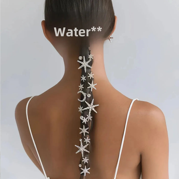 Wholesale Jewelry Fashion Alloy One Word Clip Moon Set Diamond Headpiece, niche Snowflake Stacked Hair Clip Set