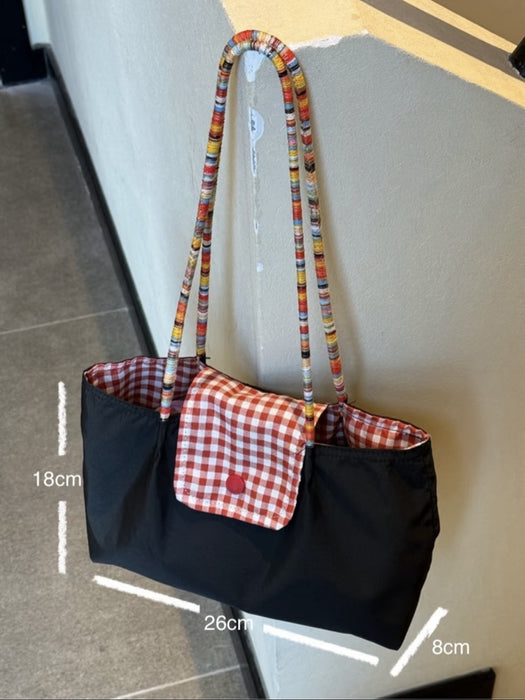 Wholesale Denim Portable Small Storage Bag Underarm Bag Black Plaid Shoulder Bag