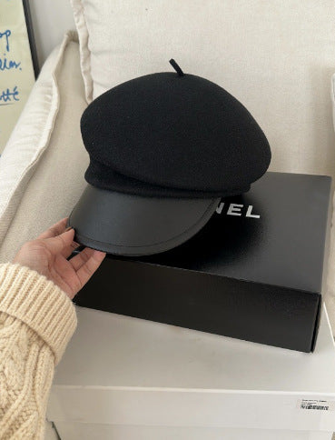 Wholesale Black wool women's autumn and winter octagonal hat painter beret retro sheep felt hat