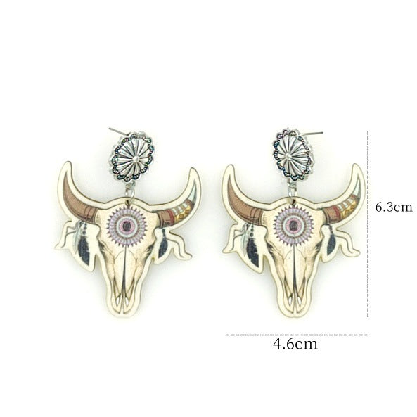 Wholesale Western Cowboy Style Wooden Printed Earrings JDC-ES-Yinxue003