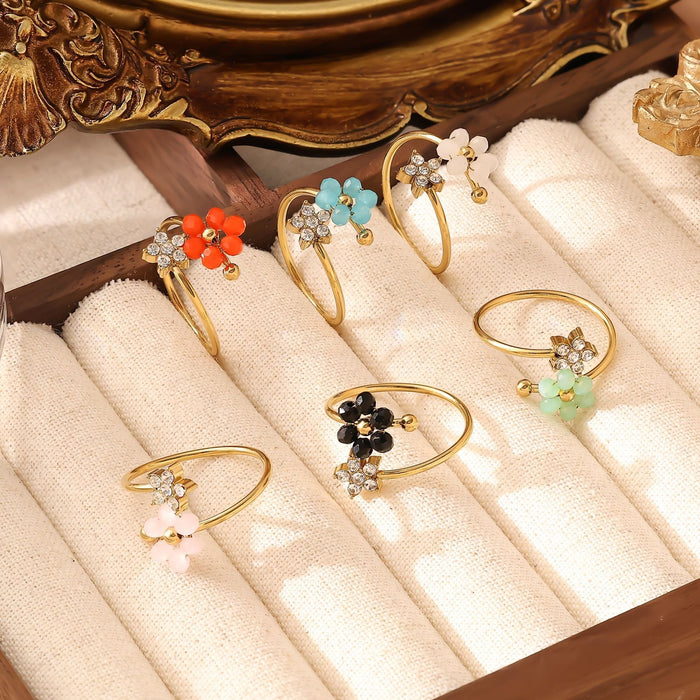 Wholesale Fashionable stainless steel natural stone flower zircon design light luxury high-end non fading open titanium steel ring