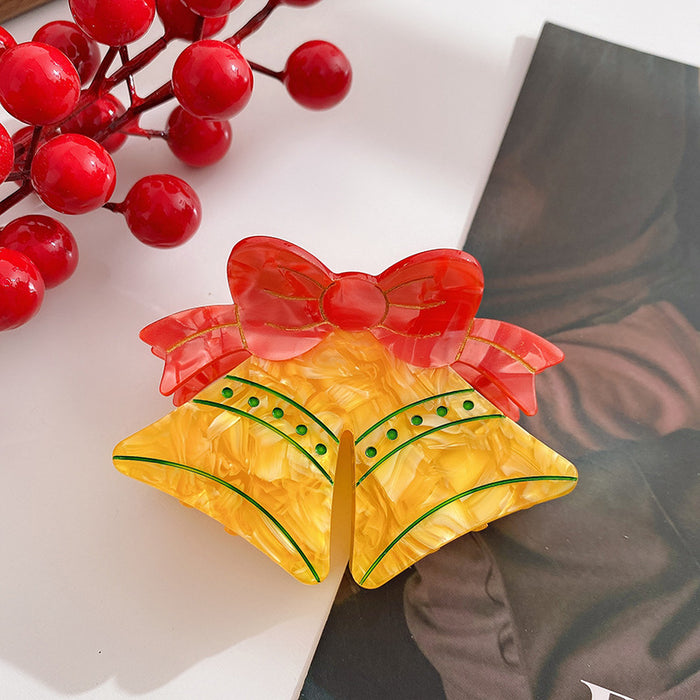 Wholesale Medium Red Christmas Bell Acetate Shark Clip With Pearl For Party Gift