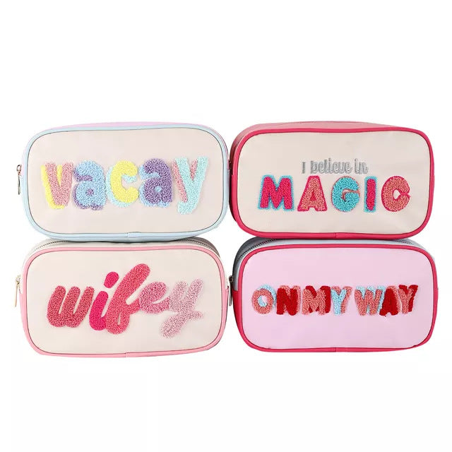 Wholesale Leather Stitching Embroidery Letters Cosmetic Bag JDC-CB-MLD001